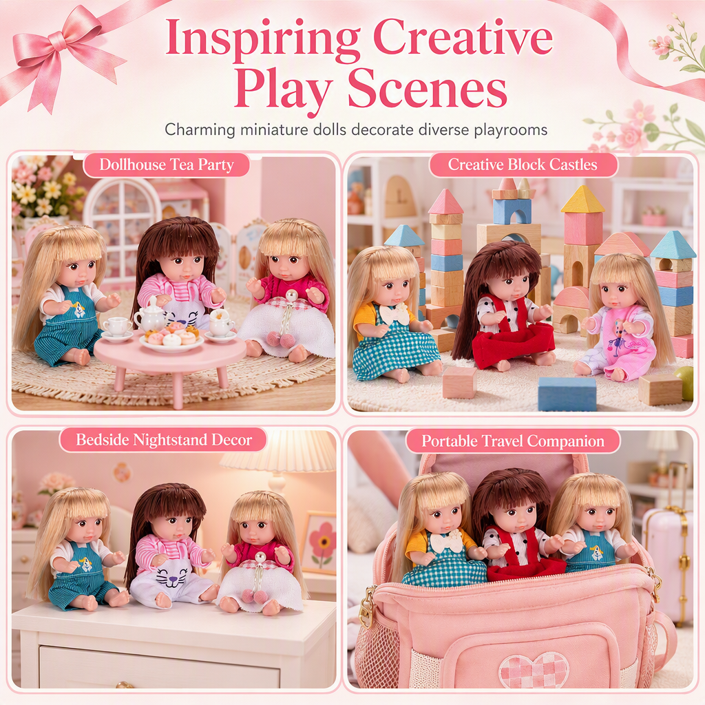 📢📢 49% OFF !! ⏰Fixed-Pose Princess Doll Set—Soft Rooted Hair, Pastel Bow, Pocket-Size Limited Edition!