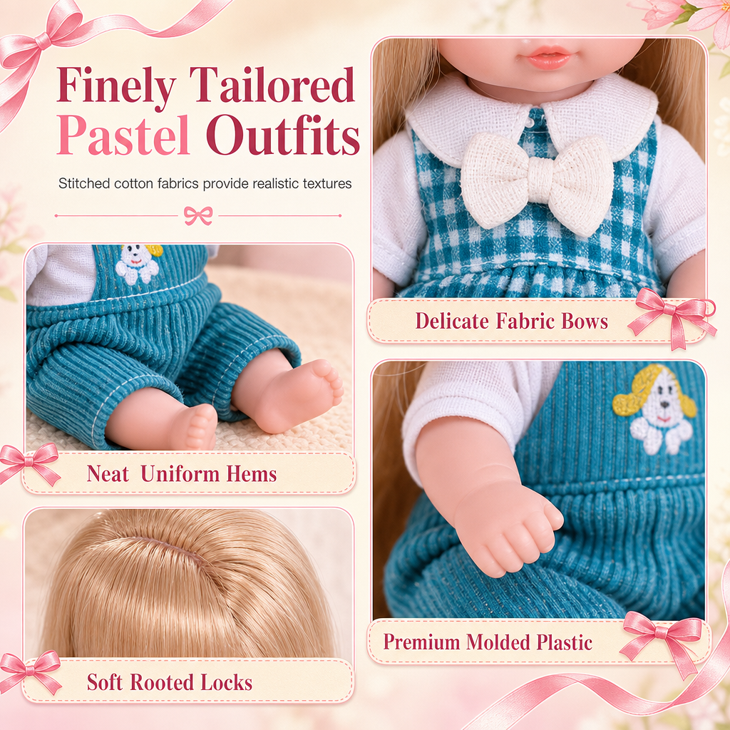 📢📢 49% OFF !! ⏰Fixed-Pose Princess Doll Set—Soft Rooted Hair, Pastel Bow, Pocket-Size Limited Edition!