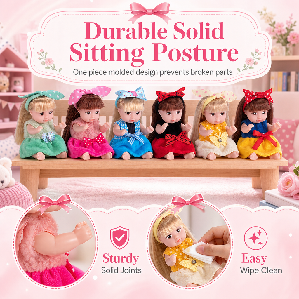 📢📢 49% OFF !! ⏰Fixed-Pose Princess Doll Set—Soft Rooted Hair, Pastel Bow, Pocket-Size Limited Edition!