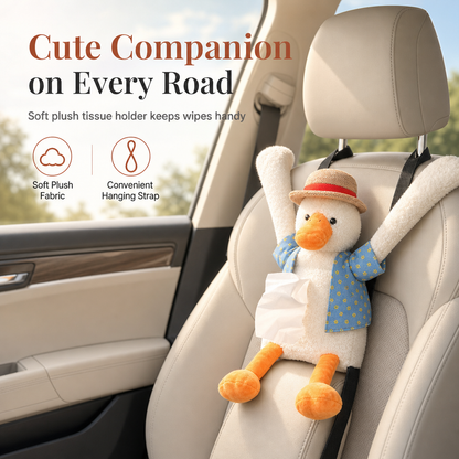 📢📢 49% OFF🧻Cute Plush Duck Car Tissue Holder – Hanging Cartoon Animal Tissue Dispenser for Car Interior Decor