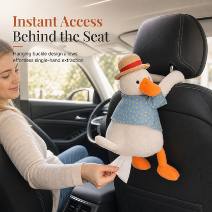 📢📢 49% OFF🧻Cute Plush Duck Car Tissue Holder – Hanging Cartoon Animal Tissue Dispenser for Car Interior Decor