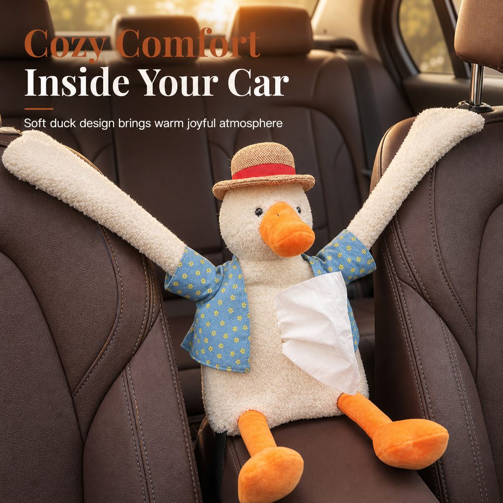 📢📢 49% OFF🧻Cute Plush Duck Car Tissue Holder – Hanging Cartoon Animal Tissue Dispenser for Car Interior Decor