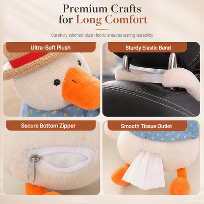 📢📢 49% OFF🧻Cute Plush Duck Car Tissue Holder – Hanging Cartoon Animal Tissue Dispenser for Car Interior Decor