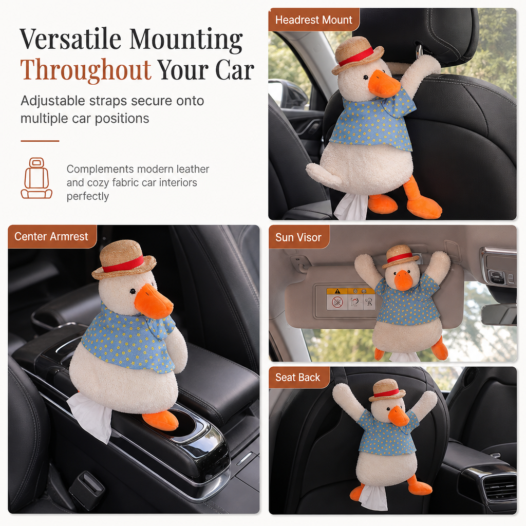 📢📢 49% OFF🧻Cute Plush Duck Car Tissue Holder – Hanging Cartoon Animal Tissue Dispenser for Car Interior Decor