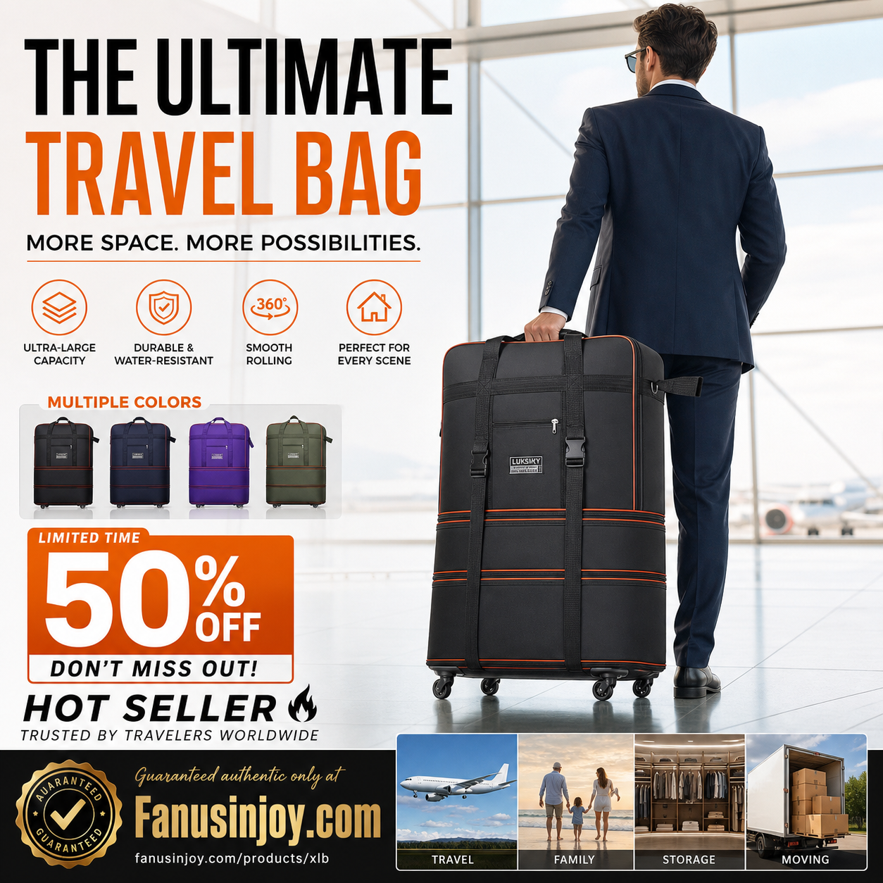 🔥49% Off！🧳Meet all your travel storage needs！Large Capacity Expandable Travel Duffel Bag