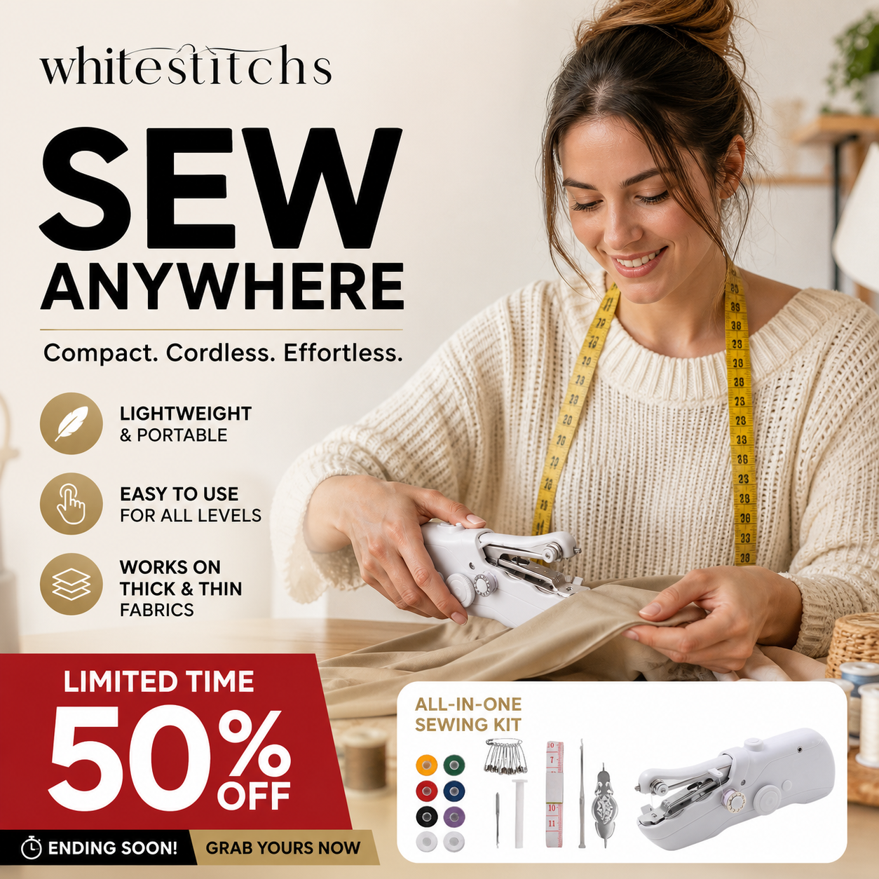 🔥HOT SALE 49% OFF🧵 Mini Electric Sewing Machine – Lightweight, Portable & Easy to Use! ✨